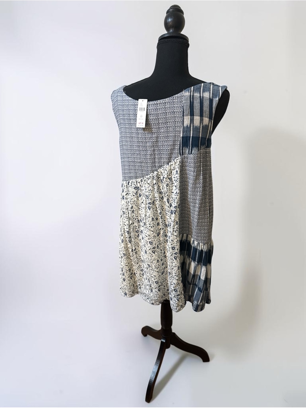 Anthropologie Holding Horses "Ivy" Blue Mixed Print Patchwork Swing Dress - Picture 4 of 6